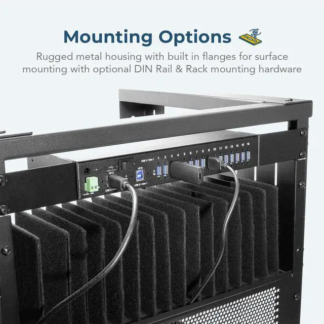 Alt view image 3 of 7 - Coolgear 16 Port USB 3.2 Hub with Dual Upstream Ports, Surge Protection, Screw Lock, Rack & DIN Rail Mounting