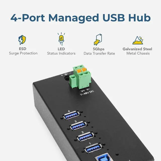 Alt view image 2 of 7 - Coolgear 4 Port Managed USB 3.2 Gen 1 Hub w/ 15KV ESD Surge Protection & Vertical Port Orientation