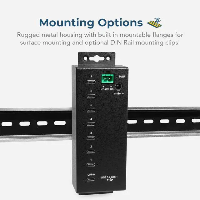 Alt view image 3 of 6 - Coolgear 7-port USB-C 3.2 Hub w/ 15KV ESD Surge Protection DIN RAIL Mount