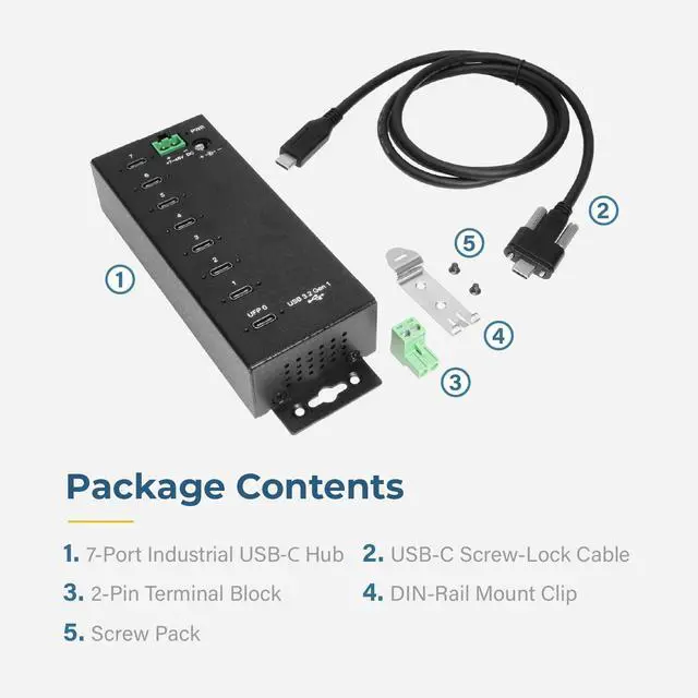 Alt view image 4 of 6 - Coolgear 7-port USB-C 3.2 Hub w/ 15KV ESD Surge Protection DIN RAIL Mount