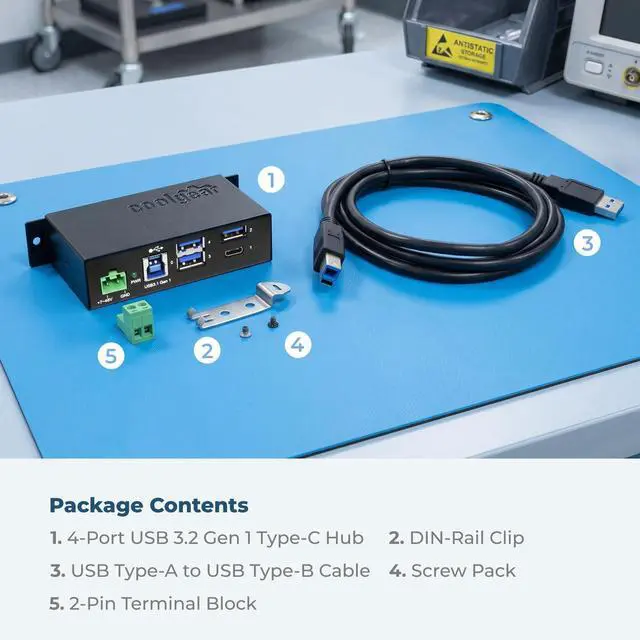 Alt view image 7 of 7 - Coolgear 4-Port USB A and USB C 3.1 Gen 1 Hub, SuperSpeed 5 Gb/s, Industrial Metal Enclosure, ESD Protection, Wall and Din Mountable