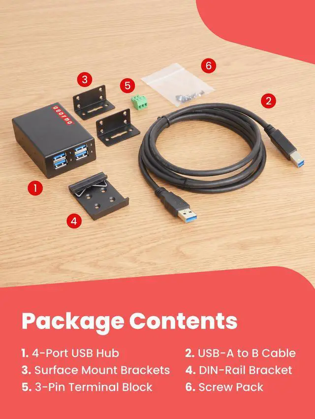Alt view image 7 of 7 - Gearmo 4-Port Slim USB Hub - 5Gbps Speed, Type-A Ports, Surge Protection, Flexible Mounting Options and Sleek Low Profile Design for Workstations & More