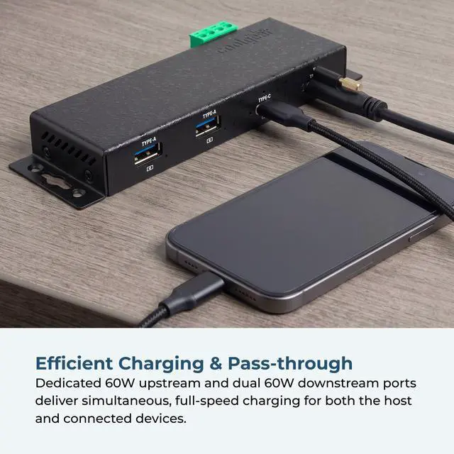 Alt view image 4 of 7 - Coolgear Slim Series 180W USB-C PD Hub, 3-Port USB-C 60W Charging + 2-Port USB-A, 12-24V DC Input, Compact Industrial USB Charging Hub