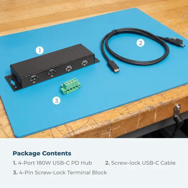 Alt view image 7 of 7 - Coolgear Slim Series 180W USB-C PD Hub, 3-Port USB-C 60W Charging + 2-Port USB-A, 12-24V DC Input, Compact Industrial USB Charging Hub