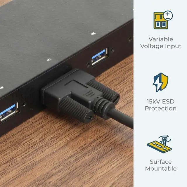 Alt view image 6 of 7 - Coolgear USB 3.0 4-Port Industrial Hub, GL 3520 Chipset, Power Supply Included, 5 Gbps Speeds, Mountable, Supports MTT