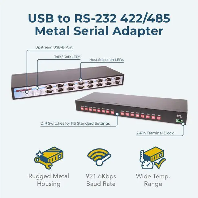 Alt view image 2 of 6 - Coolgear USB to Serial 16 COM RS-232/422/485 Rack mount adapter