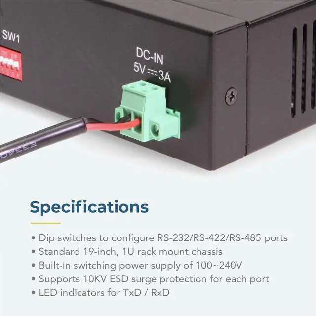 Alt view image 5 of 6 - Coolgear USB to Serial 16 COM RS-232/422/485 Rack mount adapter