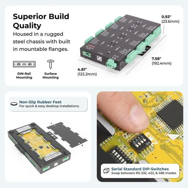 Alt view image 4 of 5 - Coolgear USB2 to 8-Port RS232-422-485 Serial TB Adapter Isolation | Surge