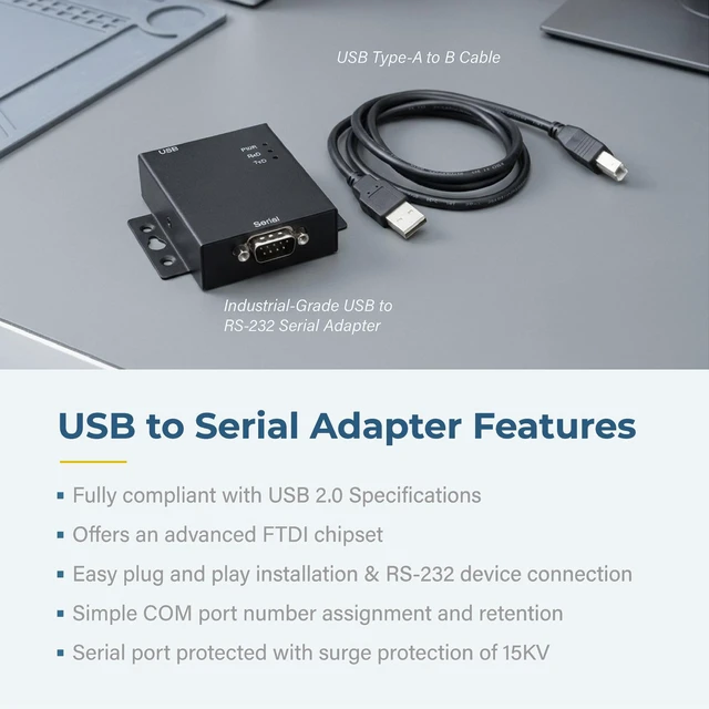 Alt view image 6 of 7 - Coolgear USB 2.0 to Serial High-Speed RS-232 Industrial Adapter Metal Case with Mounting Flanges