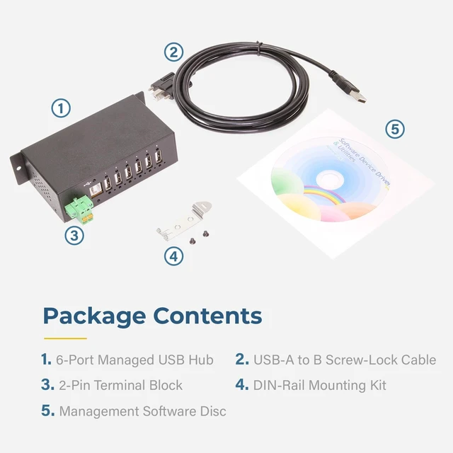Alt view image 5 of 6 - Coolgear 6 Port Managed USB 2.0 Hub with DIN-Rail Mount, Individual Port Control, and Surge Protection - CG-6PU2MGD