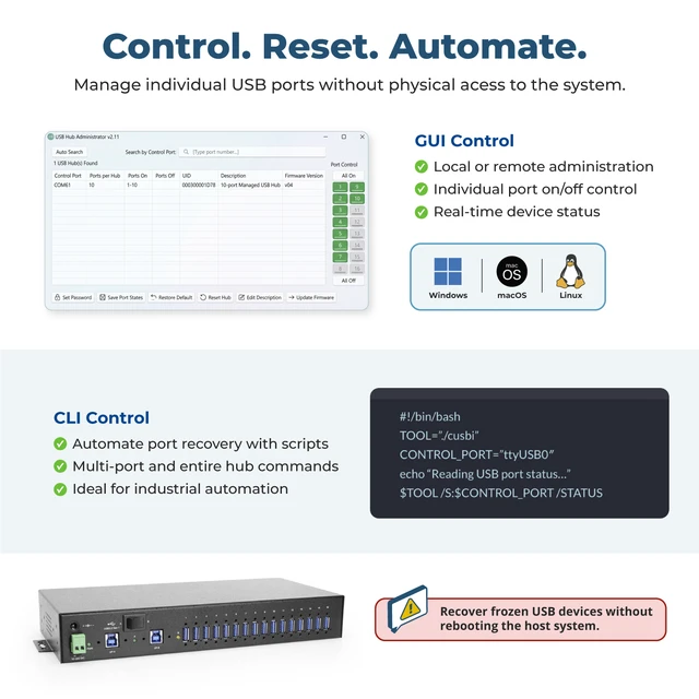 Alt view image 3 of 7 - Coolgear 16 Port Managed USB 3.2 Gen 1 Hub w/ 15KV ESD Surge Protection