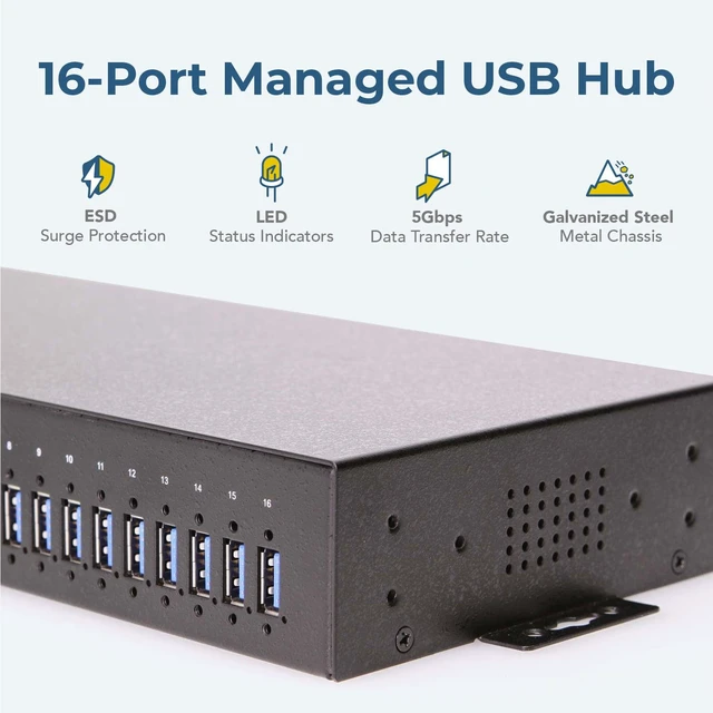 Alt view image 2 of 7 - Coolgear 16 Port Managed USB 3.2 Gen 1 Hub w/ 15KV ESD Surge Protection