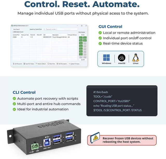 Alt view image 3 of 6 - Coolgear 4-Port Managed USB 3.2 Hub with Advanced Charging Support & Surge Protection
