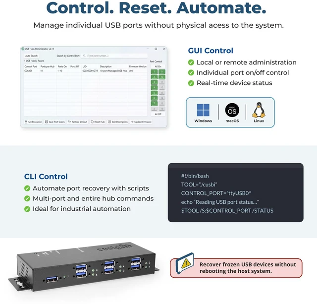 Alt view image 3 of 5 - Coolgear 7 Port Managed USB 3.2 Gen 1 Workstation Hub w/ 15KV ESD Surge Protection