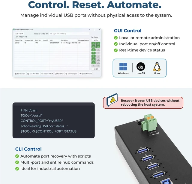 Alt view image 3 of 7 - Coolgear 4 Port Managed USB 3.2 Gen 1 Hub w/ 15KV ESD Surge Protection & Vertical Port Orientation