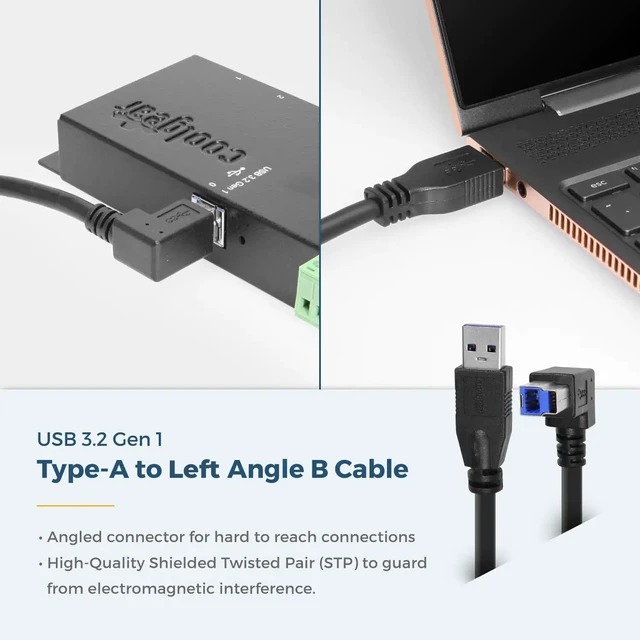 Alt view image 2 of 7 - Coolgear 12 Inch (0.31m) USB 3.0 A to Left Angle B Male Cable, Black, 28/24AWG