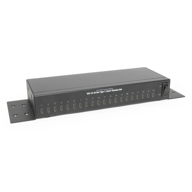 Main image of Coolgear 20-Port USB-C Charge & Sync Hub for Tablets & Chromebooks, USB 2.0 Type-C Hub, 480Mbps, 3A High-Power Charging, Surge Protection, Ready to Mount