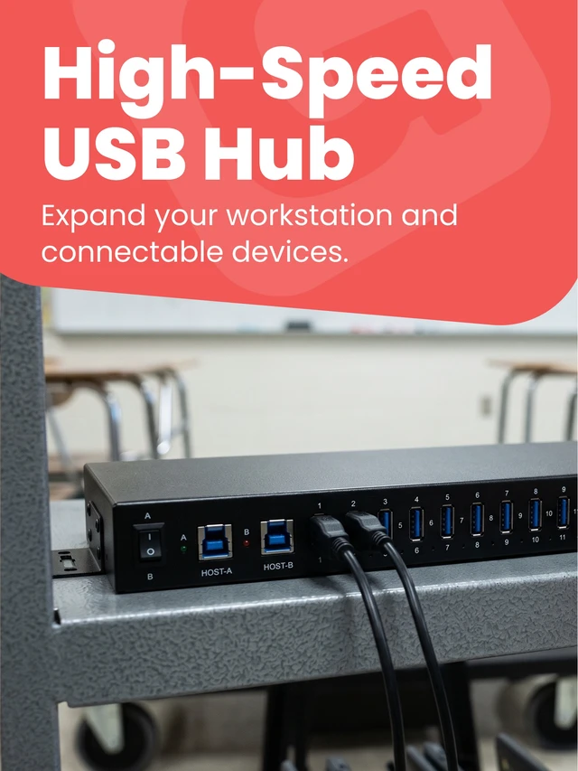 Alt view image 2 of 7 - Gearmo 16-Port USB-A Hub - Dual Upstream Ports, 5Gbps Speed, Surge Protection, Industrial Grade