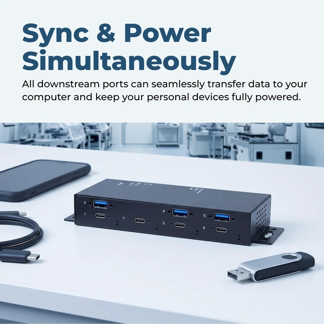 Alt view image 3 of 7 - Coolgear 7 Port USB-C Hub with Surge Protection, 5Gbps Speed & 2.4A Charging - CG-7P4C3A
