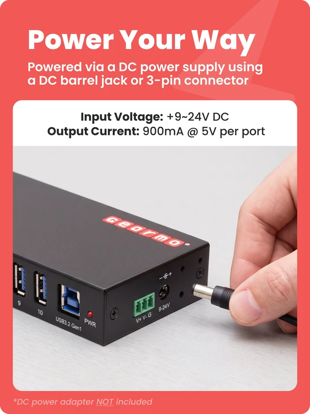 Alt view image 4 of 7 - Gearmo 10-Port USB Type-A 3.2 Gen 1 Hub - 15kV ESD Protection