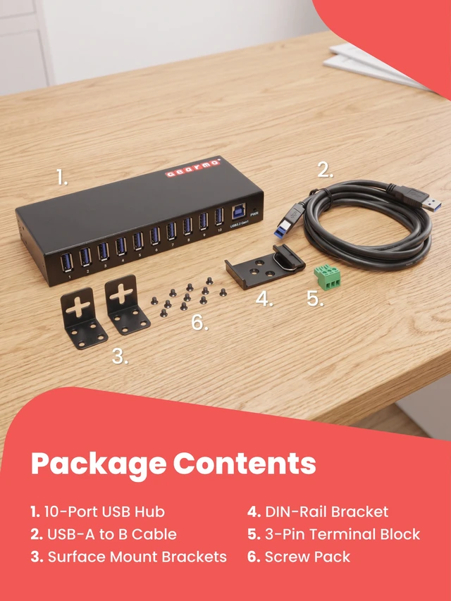 Alt view image 7 of 7 - Gearmo 10-Port USB Type-A 3.2 Gen 1 Hub - 15kV ESD Protection