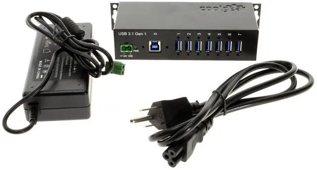 Main image of Coolgear USB 3.0 7-Port Industrial Hub Metal Case Din-Rail GL Chip 12 Volt 5amp Power Supply Included