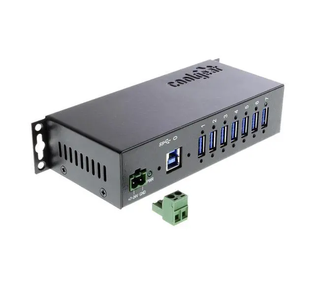 Alt view image 2 of 5 - Coolgear USB 3.0 7-Port Industrial Hub Metal Case Din-Rail GL Chip 12 Volt 5amp Power Supply Included