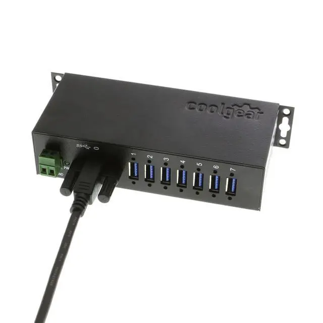 Alt view image 3 of 5 - Coolgear USB 3.0 7-Port Industrial Hub Metal Case Din-Rail GL Chip 12 Volt 5amp Power Supply Included