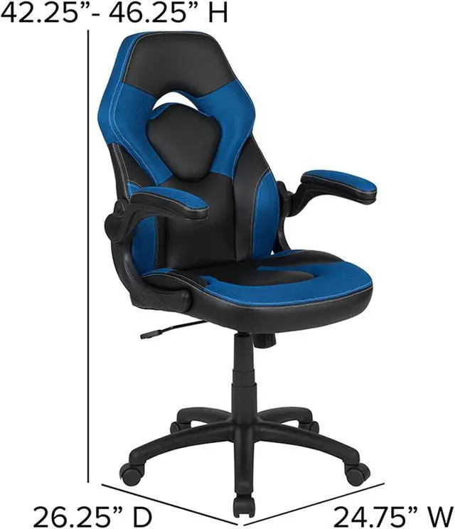 Alt view image 6 of 20 - Flash Furniture Red Computer Gaming Desk and Blue, Black Racing Chair Set with Cup Holder and Headphone Hook