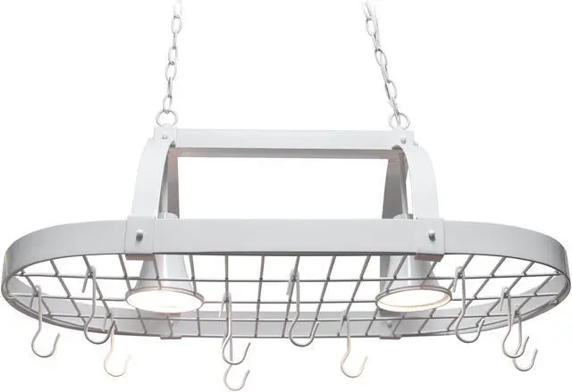 Alt view image 3 of 20 - Elegant Designs White 2 Light Kitchen Pot Rack with Downlights