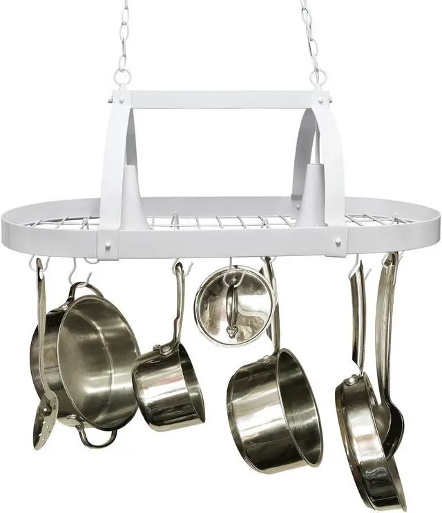 Alt view image 5 of 20 - Elegant Designs White 2 Light Kitchen Pot Rack with Downlights