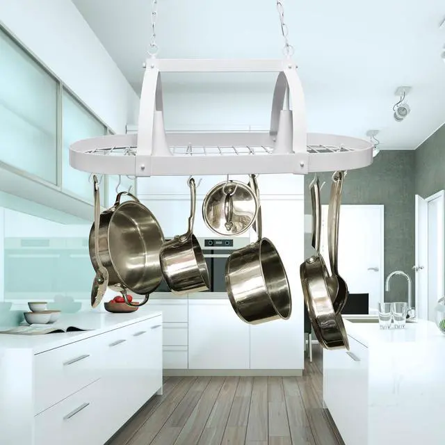 Alt view image 6 of 20 - Elegant Designs White 2 Light Kitchen Pot Rack with Downlights