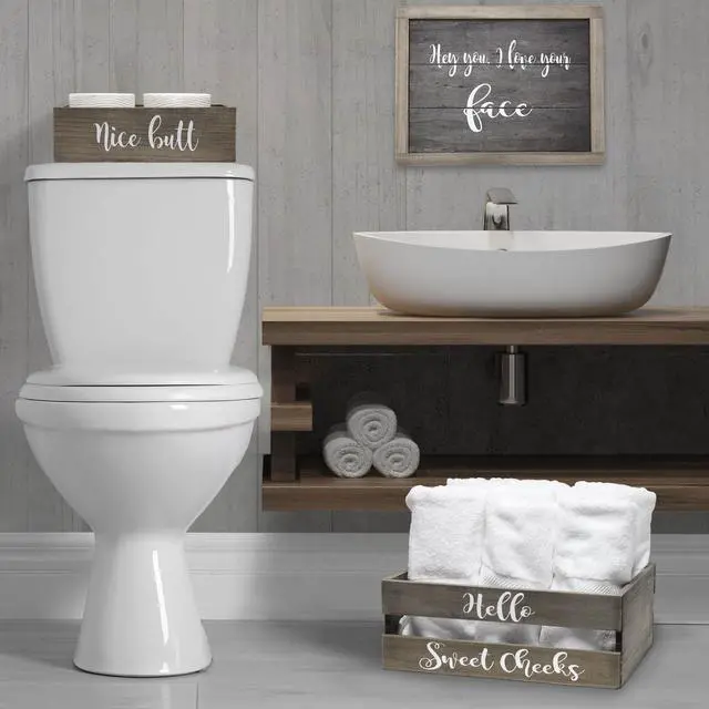 Alt view image 4 of 20 - Elegant Designs Three Piece Decorative Wood Bathroom Set, Large, Cheeky  (1 Towel Holder, 1 Frame, 1 Toilet Paper Holder)