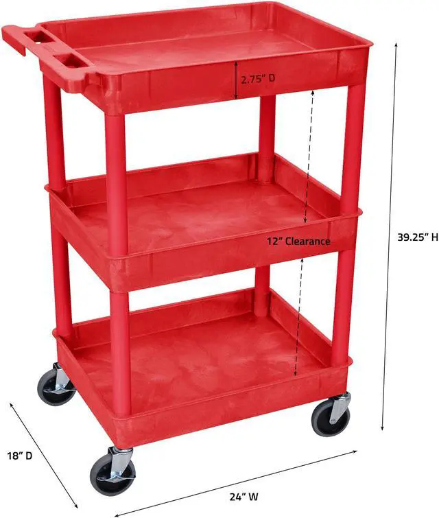 Alt view image 12 of 13 - Luxor Red 3 Tub Tall Utility Cart