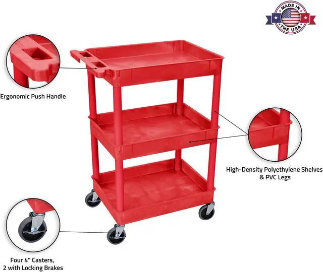 Alt view image 11 of 13 - Luxor Red 3 Tub Tall Utility Cart