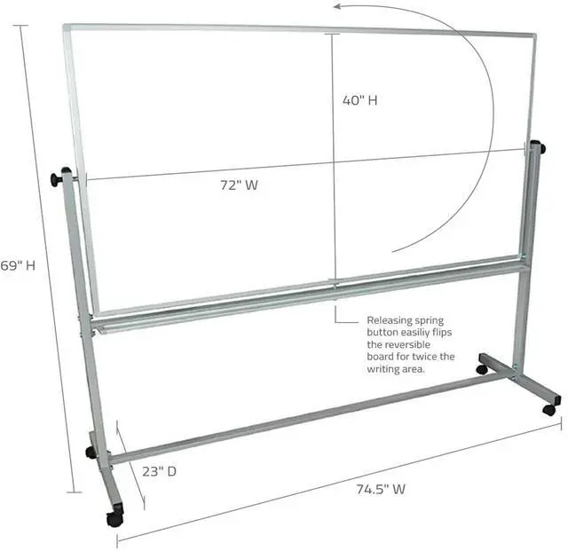 Alt view image 9 of 15 - Luxor Mobile 72"W x 40"H Dry Erase Double-Sided Magnetic Whiteboard with Aluminum Frame and Stand