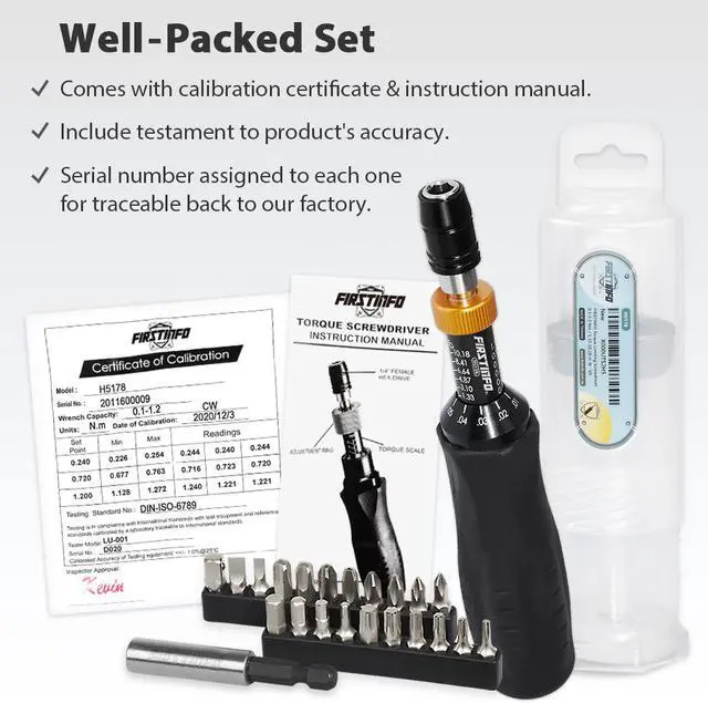 Alt view image 7 of 7 - 1/4" Adjustable Torque Limited 0.1~1.2 Nm /1.33~10.18 in-lb Hex Screwdriver Kit