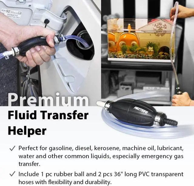 Alt view image 5 of 6 - FIRSTINFO Gasoline Siphon Hose for Petrol Diesel Gas Oil Liquid Water Fish Tank, Portable Hand Pump Extractor Fuel Transfer Pump with 2 Durable PVC Hoses