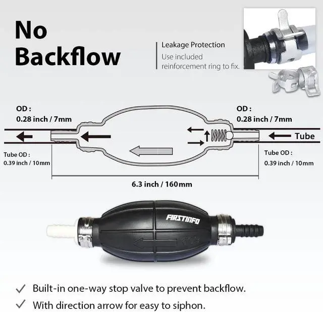 Alt view image 6 of 6 - FIRSTINFO Gasoline Siphon Hose for Petrol Diesel Gas Oil Liquid Water Fish Tank, Portable Hand Pump Extractor Fuel Transfer Pump with 2 Durable PVC Hoses