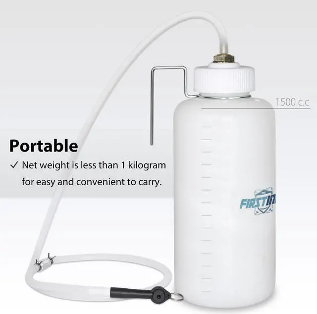 Alt view image 2 of 5 - FIRSTINFO 50.7 Oz (1.5 Liter) Capacity Brake Service Brake Fluid Bleeder Bottle/Receiver with Non-Return Check Valve + Hook Fixed