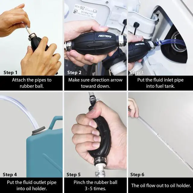 Alt view image 3 of 6 - FIRSTINFO Gasoline Siphon Hose for Petrol Diesel Gas Oil Liquid Water Fish Tank, Portable Hand Pump Extractor Fuel Transfer Pump with 2 Durable PVC Hoses