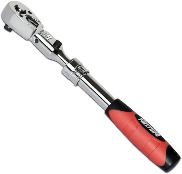 Main image of FIRSTINFO 3/8-Inch Drive Locking & Flexible Extendable Ratchet Wrench Reversible, Soft-Grip with 72-Tooth Geared Action (Length: 10.2 to 14.1 inches)