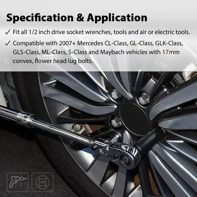 Alt view image 5 of 6 - FIRSTINFO Protective Lug Nut Socket for Mercedes Benz Vehicles with 17mm Convex, Flower Head Lug Nuts