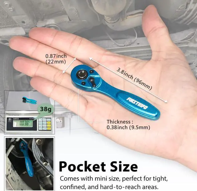 Alt view image 4 of 5 - FIRSTINFO 1/4 Inch Drive Light Weight Aluminum Mini Ratchet , Socket Driver Reversible with 72T Gear Action