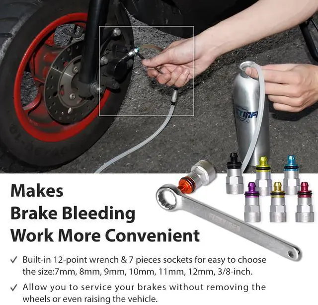 Alt view image 2 of 5 - FIRSTINFO Brake Fluid Clutch Bleeder Hose with Non-Return Check Valve and 12 Point 7-12mm & 3/8-Inch Drive Sockets and Wrench Set For Brake Bleeding & Hydraulic Clutch Systems
