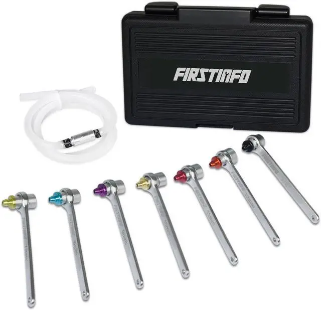 Main image of FIRSTINFO 7-12mm & 3/8-Inch Drive Brake Fluid Clutch Bleeder Hose w/12 Point Wrench and Check Valve 7-Piece Kit For Brake Bleeding & Hydraulic Clutch Systems