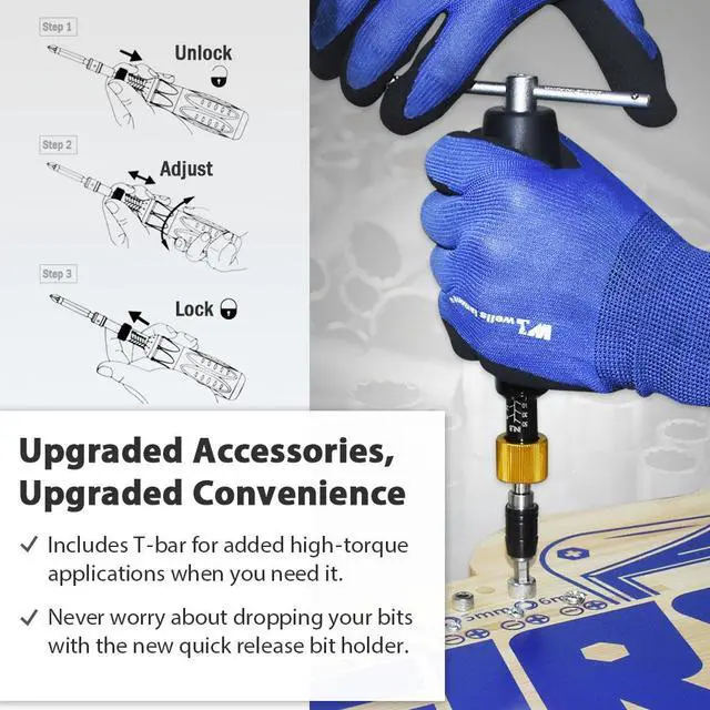 Alt view image 4 of 6 - FIRSTINFO Precision Certified Torque Limiting/Limited Screwdriver, 1/4 Inch Universal Hex Bit Holder Quick Release Design, 10-50 in-lbs with Extra T-Handle