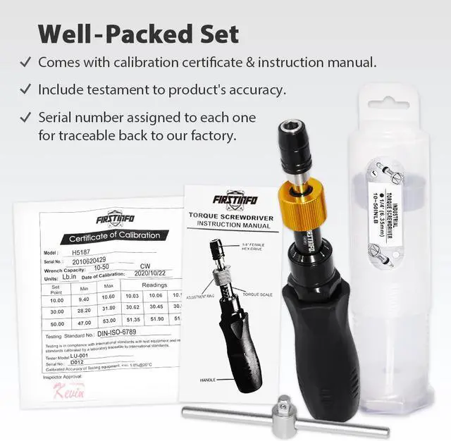 Alt view image 2 of 6 - FIRSTINFO Precision Certified Torque Limiting/Limited Screwdriver, 1/4 Inch Universal Hex Bit Holder Quick Release Design, 10-50 in-lbs with Extra T-Handle