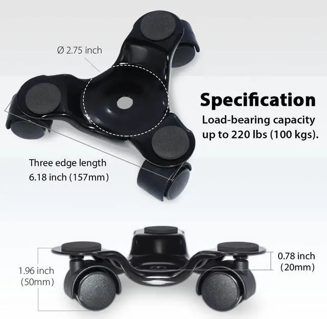 Alt view image 3 of 6 - FIRSTINFO 2-Piece 6 Inch Steel Tri-Dolly 3 Wheel Moving Heavy Furniture Dolly Roller Transporter, 220-lb Load Capacity