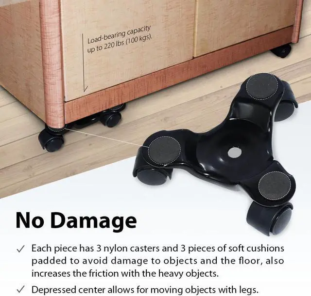 Alt view image 6 of 6 - FIRSTINFO 2-Piece 6 Inch Steel Tri-Dolly 3 Wheel Moving Heavy Furniture Dolly Roller Transporter, 220-lb Load Capacity